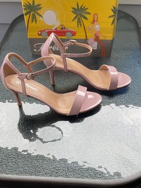 Forever New Pink Patent Ankle-Strap Heels
